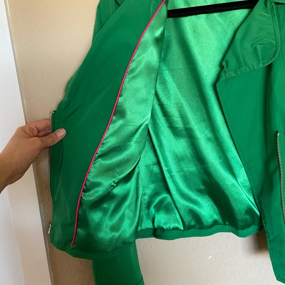 Express bright green moto jacket multiple zippers buckle size S - Picture 8 of 9